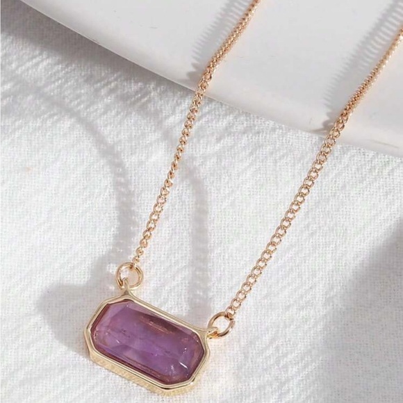 Geometric Gemstone Pendant Necklace (Purple, Brown, White, Blue) - Picture 5 of 13